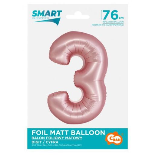 Rózsaszín 3-as Light Pink Mat szám fólia lufi 76 cm