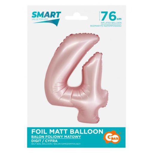 Rózsaszín 4-es Light Pink Mat szám fólia lufi 76 cm