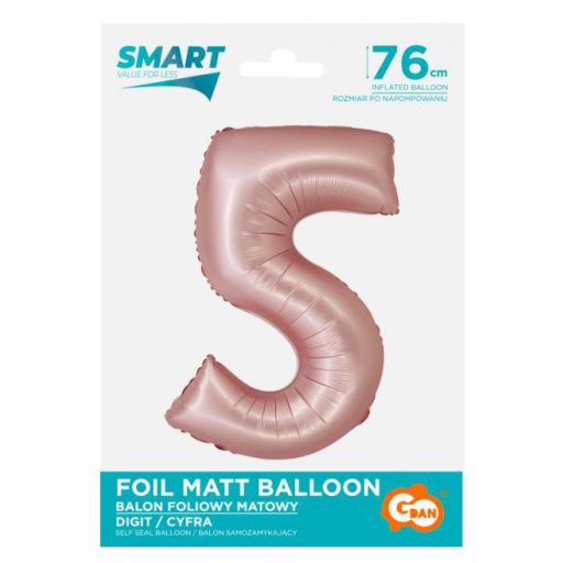 Rózsaszín 5-ös Light Pink Mat szám fólia lufi 76 cm