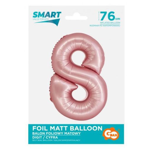 Rózsaszín 8-as Light Pink Mat szám fólia lufi 76 cm