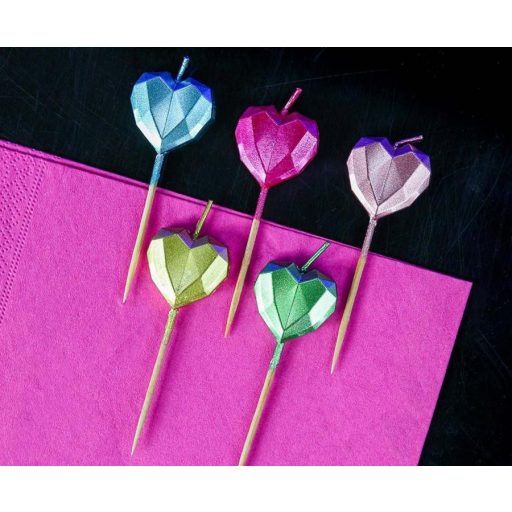 Szív Metallic Heart tortagyertya, gyertya szett 5 db-os