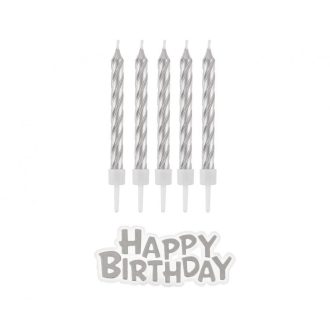 Ezüst B&C Silver Happy Birthday gyertya szett 16 db-os