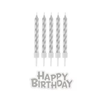 Ezüst B&C Silver Happy Birthday gyertya szett 16 db-os