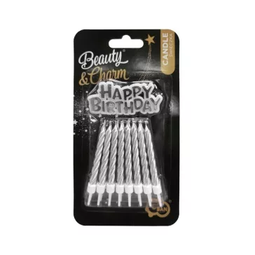 Ezüst B&C Silver Happy Birthday gyertya szett 16 db-os