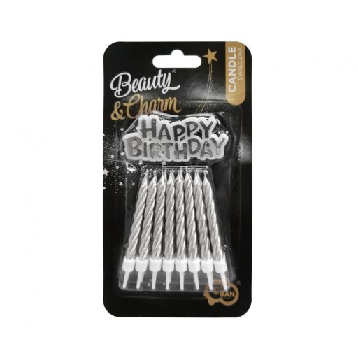 Ezüst B&C Silver Happy Birthday gyertya szett 16 db-os