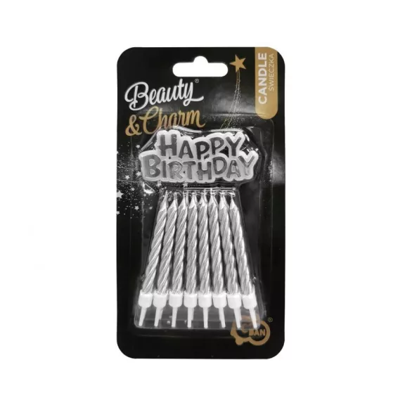Ezüst B&C Silver Happy Birthday gyertya szett 16 db-os