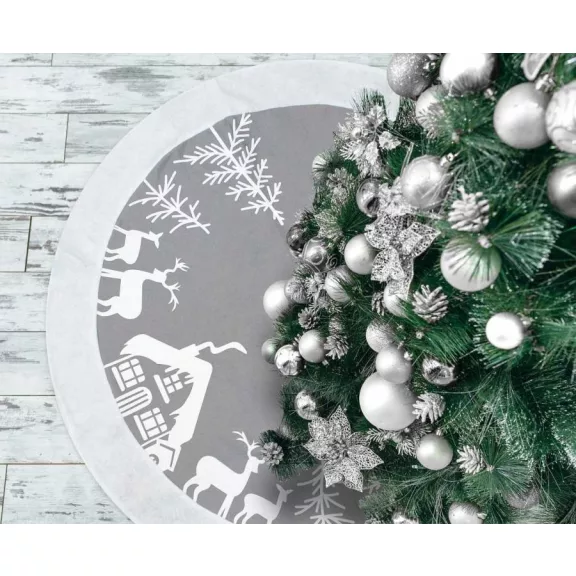 Ezüst Reindeer Karácsonyfa szoknya, alátét