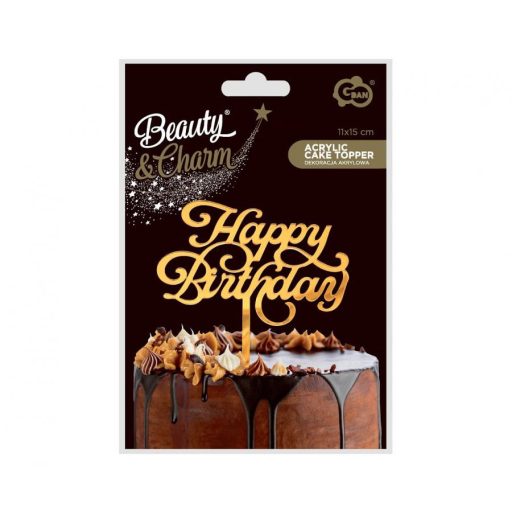 Arany Happy Birthday Gold torta dekoráció 15 cm