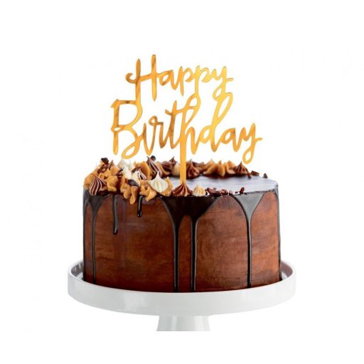 Arany Happy Birthday Gold torta dekoráció 15 cm