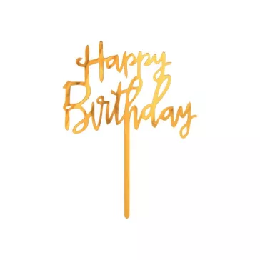 Arany  Happy Birthday Gold Style torta dekoráció 14 cm