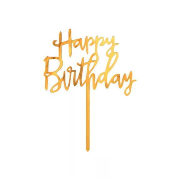 Arany Happy Birthday Gold Style torta dekoráció 14 cm Arany Happy Birthday Gold Style torta dekoráció 14 cm