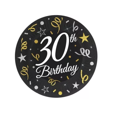 Happy Birthday 30 B&C papírtányér 6 db-os 18 cm