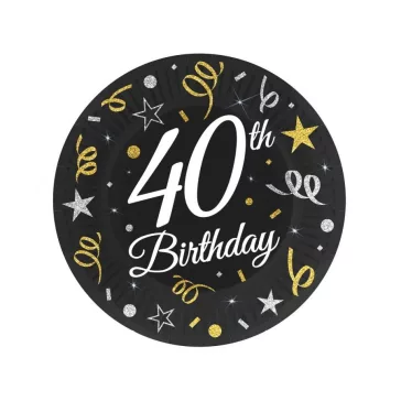 Happy Birthday 40 B&C papírtányér 6 db-os 18 cm