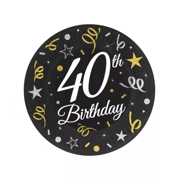 Happy Birthday 40 B&C papírtányér 6 db-os 18 cm Happy Birthday 40 B&C papírtányér 6 db-os 18 cm