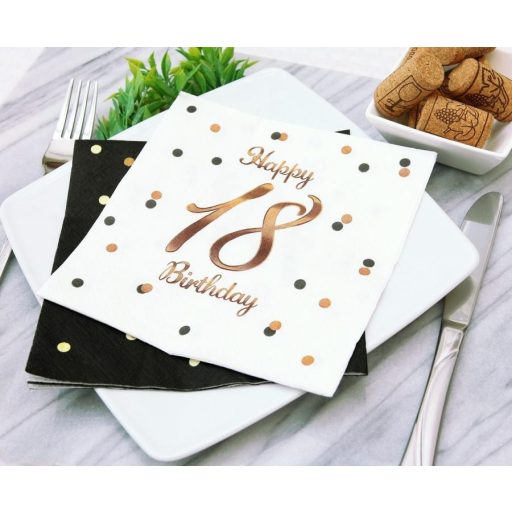 Happy Birthday 18 B&C White szalvéta 20 db-os 33x33 cm