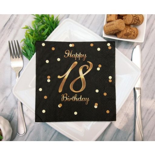 Happy Birthday 18 B&C Gold szalvéta 20 db-os 33x33 cm