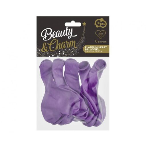 Szív Platinum Light Purple léggömb, lufi 6 db-os 12 inch (30 cm)