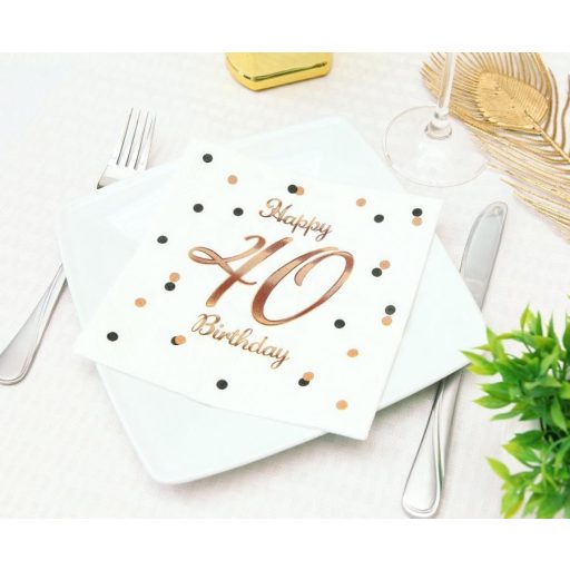Happy Birthday 40 B&C White szalvéta 20 db-os 33x33 cm