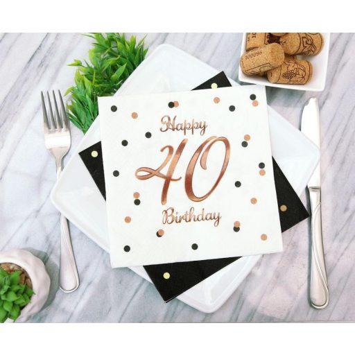 Happy Birthday 40 B&C White szalvéta 20 db-os 33x33 cm