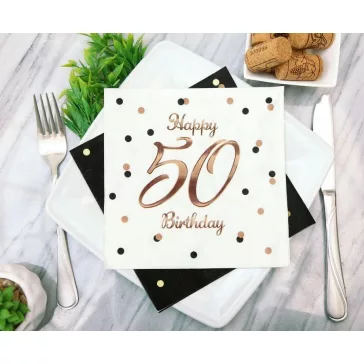 Happy Birthday 50 B&C White szalvéta 20 db-os 33x33 cm