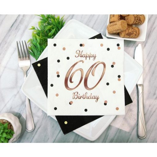 Happy Birthday 60 B&C White szalvéta 20 db-os 33x33 cm