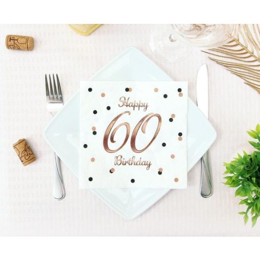 Happy Birthday 60 B&C White szalvéta 20 db-os 33x33 cm