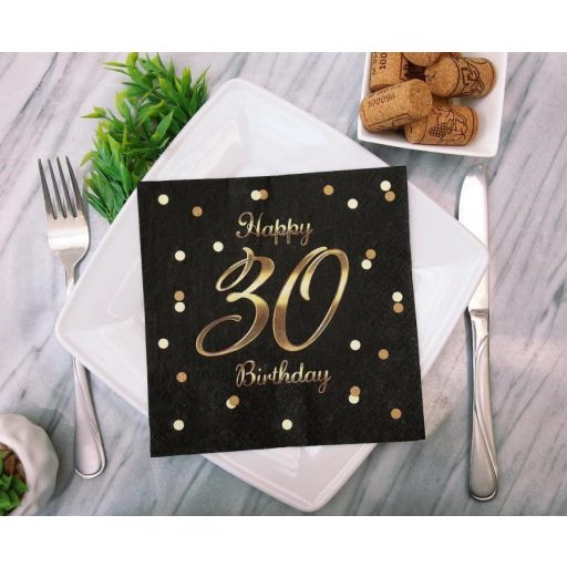 Happy Birthday 30 B&C Black-Gold szalvéta 20 db-os 33x33 cm