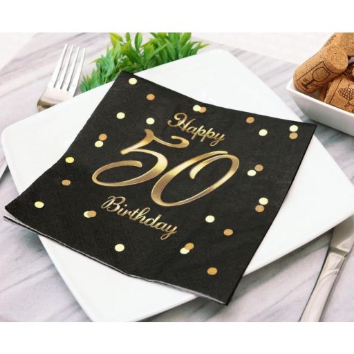 Happy Birthday 50 B&C Gold szalvéta 20 db-os 33x33 cm