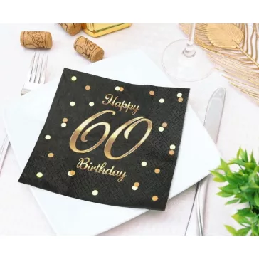 Happy Birthday 60 B&C Gold szalvéta 20 db-os 33x33 cm