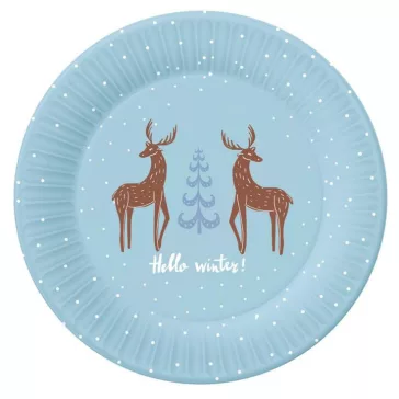 Karácsonyi Hello Winter Blue papírtányér 6 db-os 18 cm