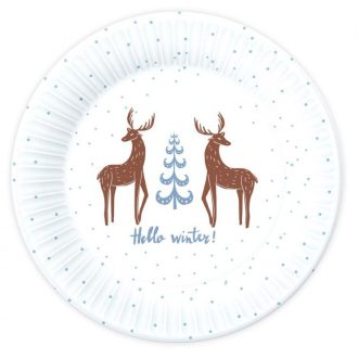 Karácsonyi Hello Winter White papírtányér 6 db-os 18 cm
