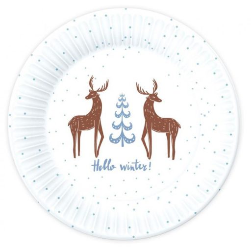 Karácsonyi Hello Winter White papírtányér 6 db-os 18 cm