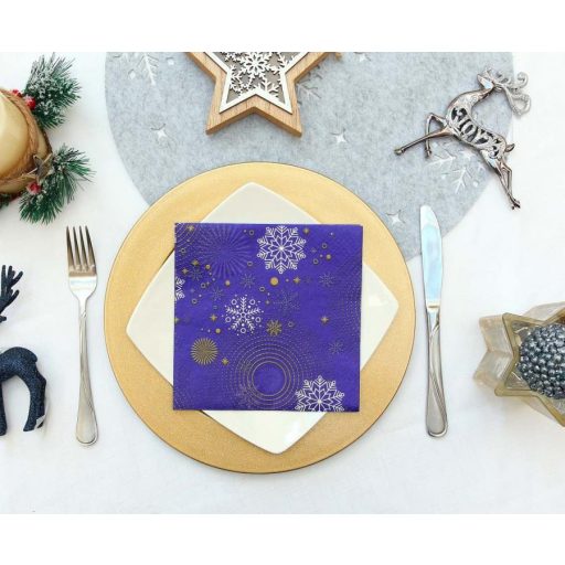 Karácsonyi Navy Blue Snowflakes szalvéta 20 db-os 33x33 cm