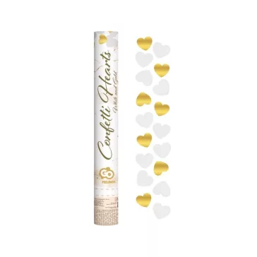 Szív Gold White Hearts konfetti kilövő 40 cm