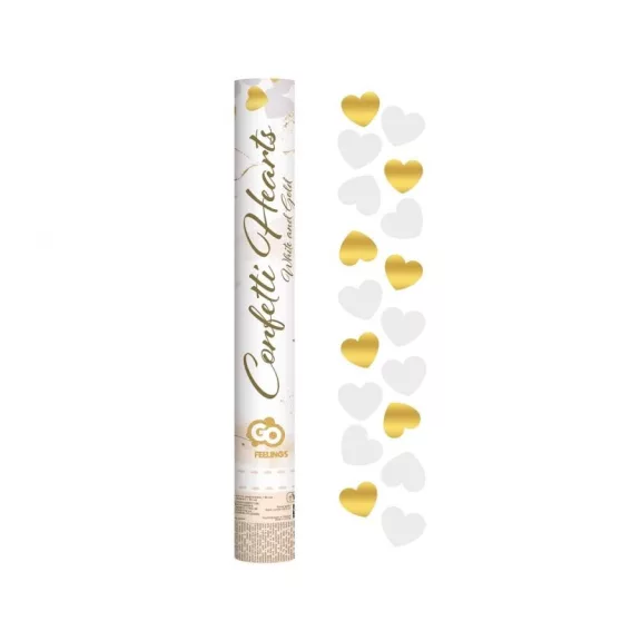 Szív Gold White Hearts konfetti kilövő 40 cm Szív Gold White Hearts konfetti kilövő 40 cm