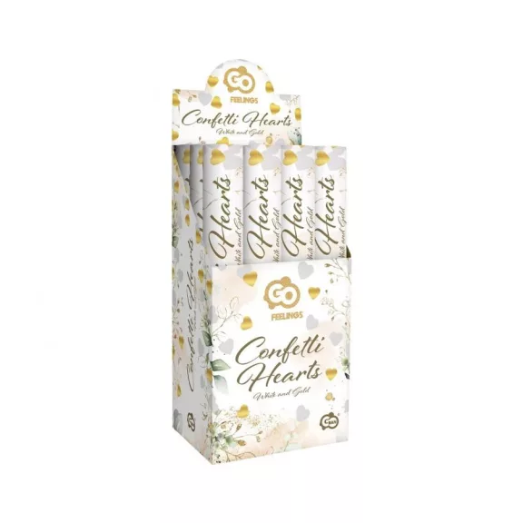 Szív Gold White Hearts konfetti kilövő 40 cm
