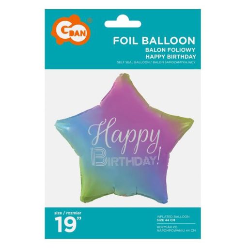 Szivárvány Happy Birthday Rainbow csillag fólia lufi 44 cm