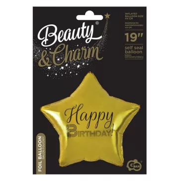 Arany Happy Birthday Gold csillag fólia lufi 44 cm