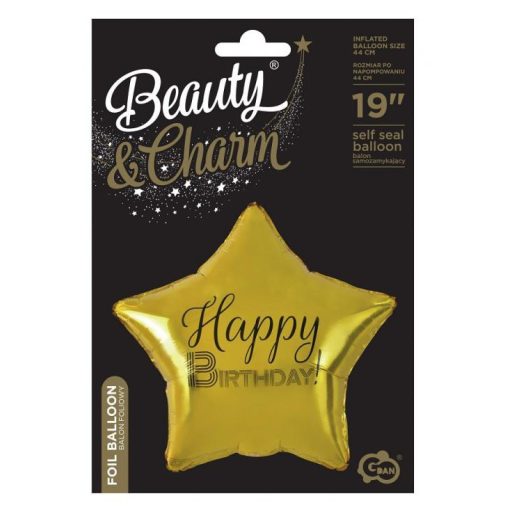 Arany Happy Birthday Gold csillag fólia lufi 44 cm