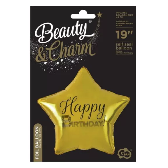 Arany Happy Birthday Gold csillag fólia lufi 44 cm
