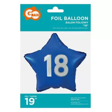Kék Happy Birthday 18 Blue csillag fólia lufi 44 cm