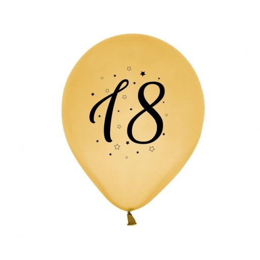 Arany Happy Birthday 18 Gold léggömb, lufi 5 db-os 12 inch (30cm)