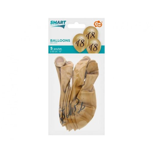 Arany Happy Birthday 18 Gold léggömb, lufi 5 db-os 12 inch (30cm)
