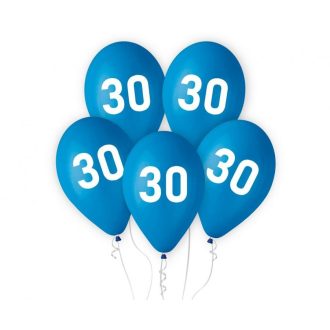   Kék Happy Birthday 30 Blue léggömb, lufi 5 db-os 12 inch (30cm)
