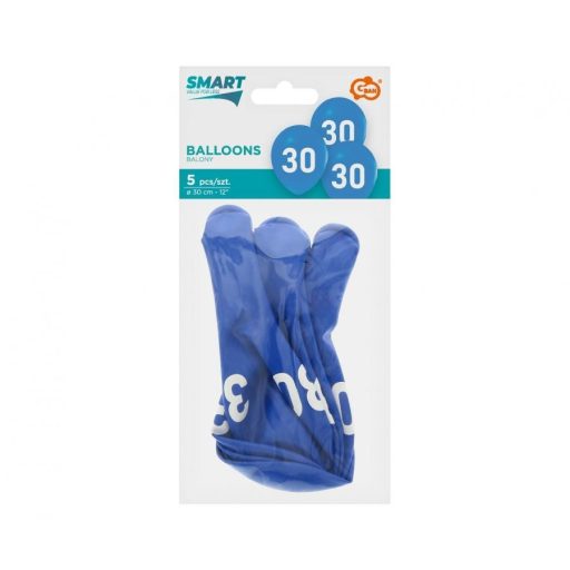 Kék Happy Birthday 30 Blue léggömb, lufi 5 db-os 12 inch (30cm)
