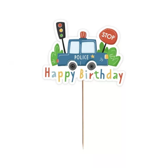 Rendőr Happy Birthday Beep torta dekoráció 13 cm Rendőr Happy Birthday Beep torta dekoráció 13 cm