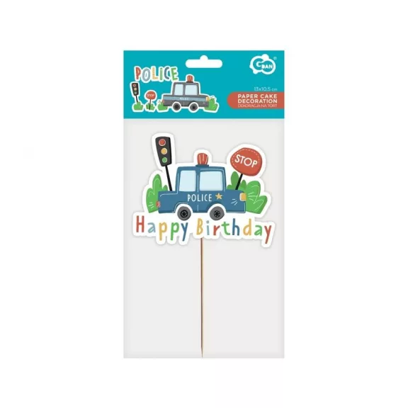 Rendőr Happy Birthday Beep torta dekoráció 13 cm
