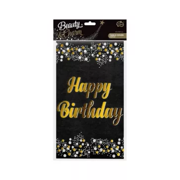   Fekete Happy Birthday B&C Black fólia asztalterítő 137x183 cm