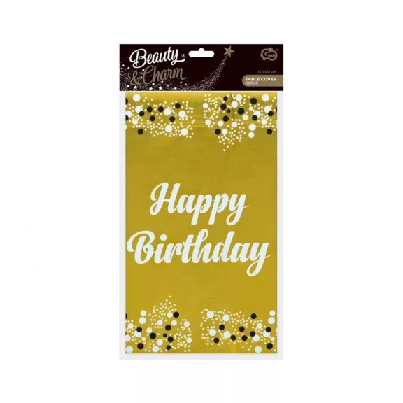 Arany Happy Birthday B&C Gold fólia asztalterítő 137x183 cm