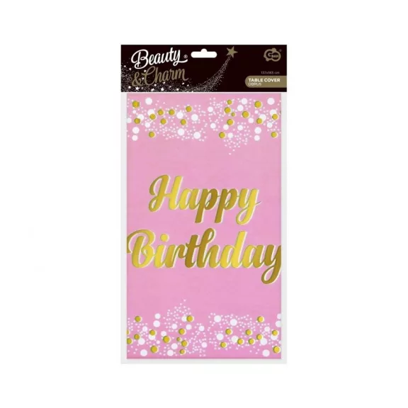 Rózsaszín Happy Birthday B&C Light Pink fólia asztalterítő 137x183 cm